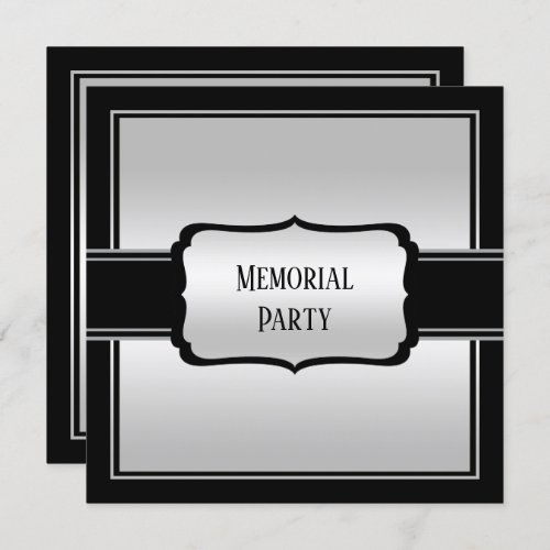 Elegant Mans Silver  Black memorial Party Invitation