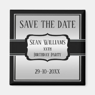 Elegant Man's Silver & Black  Save The Date Magnet
