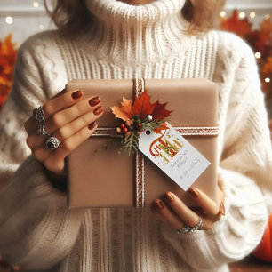 Elegant Manuscript Thanks Autumn Fall Foliage Gift Tags