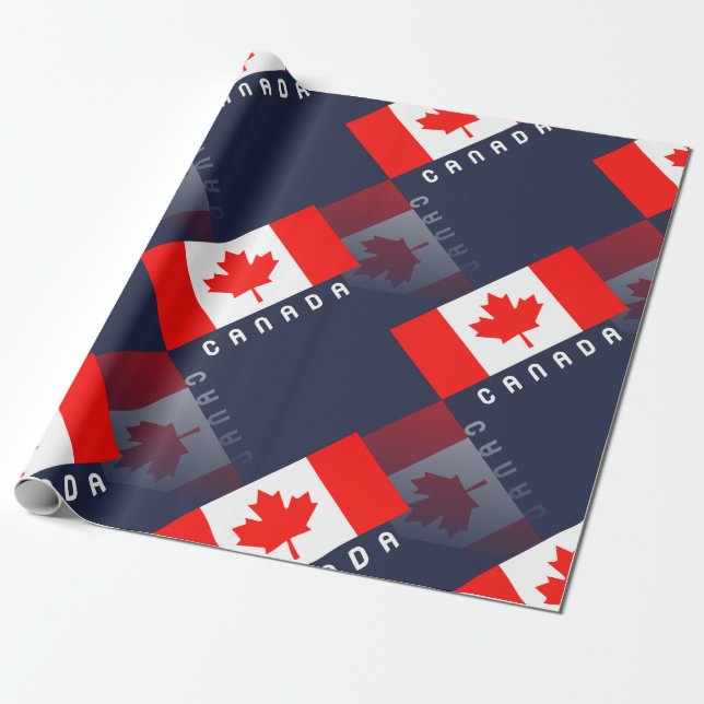 Elegant Maple Leaf Canadian Flag 3D Reflection Wrapping Paper (Unrolled)
