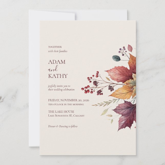 Elegant Maple Leaf Fall Wedding Invitation (Front)