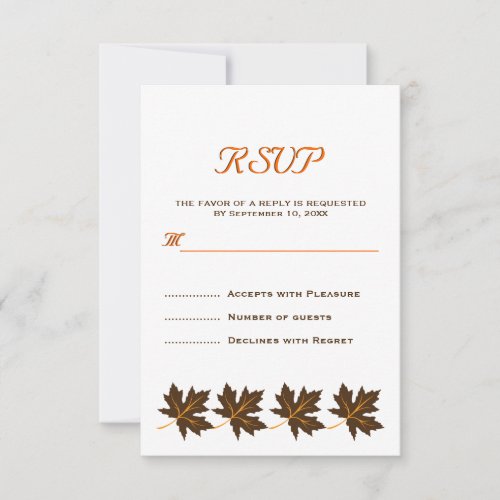 Elegant maple leaves brown fall wedding RSVP