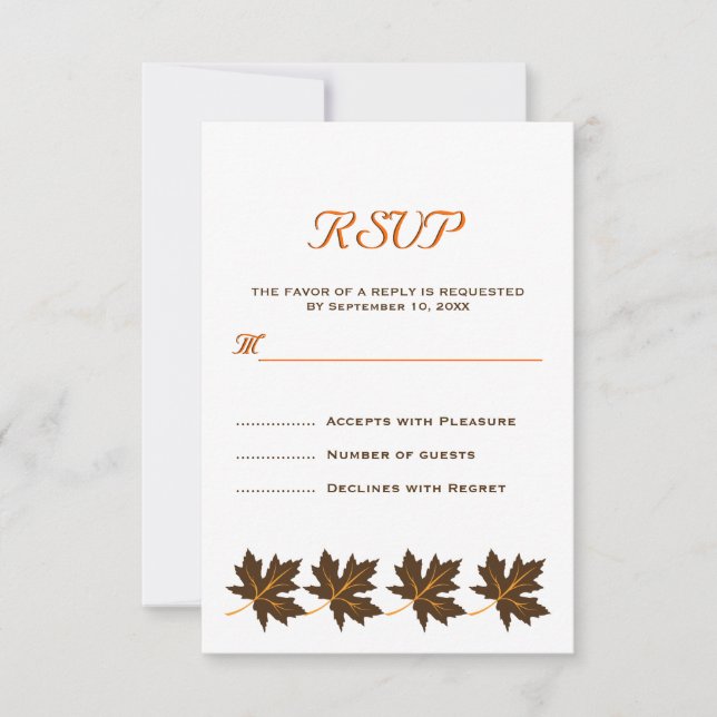 Elegant maple leaves brown fall wedding RSVP Card (Front)