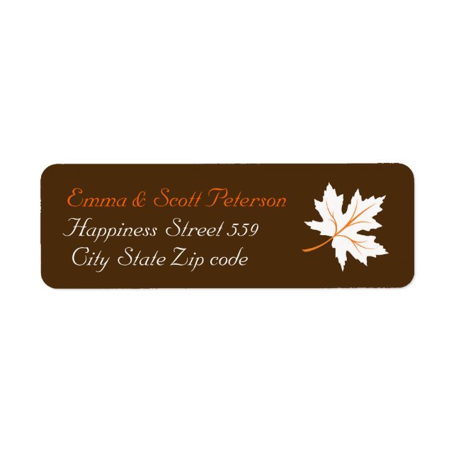 Elegant maple leaves fall wedding brown label (Front)