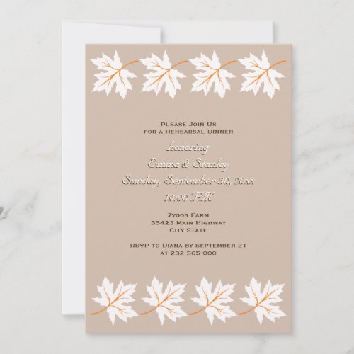 Elegant maple leaves fall wedding rehearsal dinner invitations