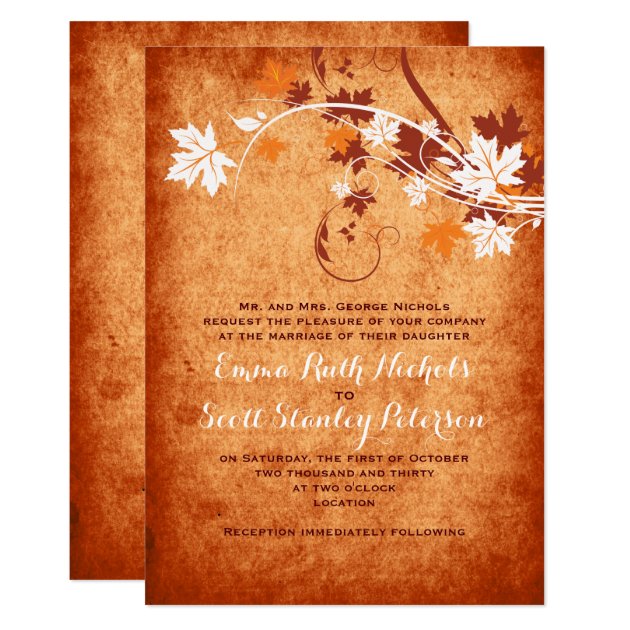 Elegant Maple Leaves Orange Fall Wedding Invitation