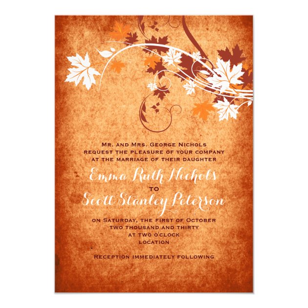 Elegant Maple Leaves Orange Fall Wedding Invitation