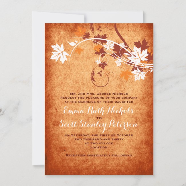 Elegant maple leaves orange fall wedding invitation