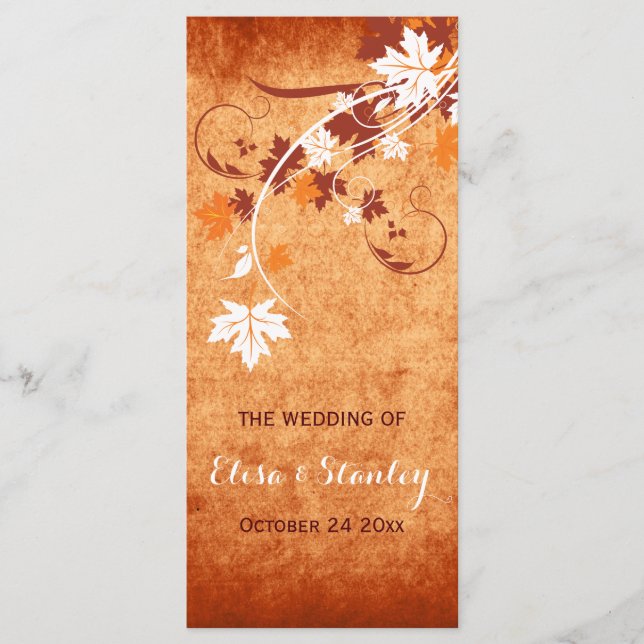 Elegant maple leaves orange fall wedding program (Front)