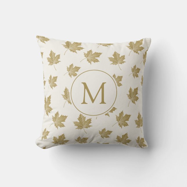Elegant Maple Leaves Pattern with Monogram. Throw Pillow (Front)