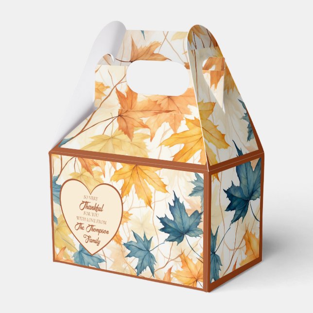 Elegant Maple Leaves Thankful Thanksgiving Heart  Favor Boxes (Front Side)