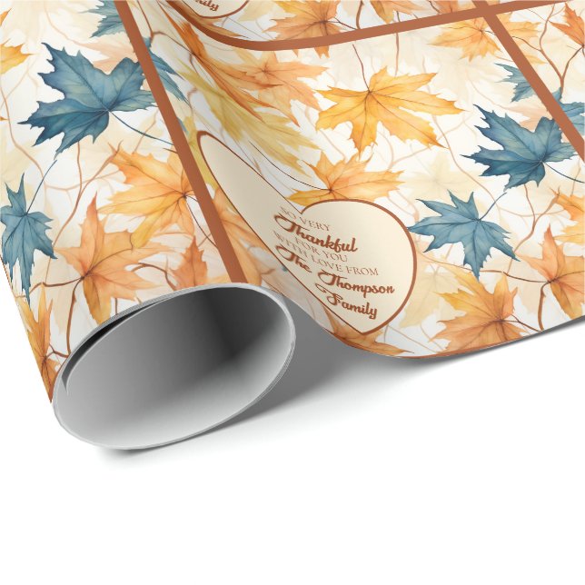 Elegant Maple Leaves Thankful Thanksgiving Heart  Wrapping Paper (Roll Corner)