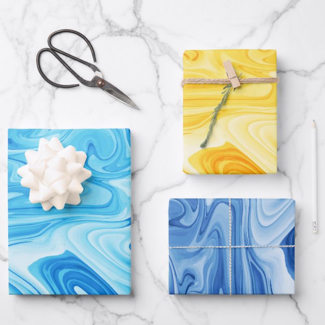 Elegant Marbelized Paint Art Holiday Hanukkah  Wrapping Paper Sheets (Front)