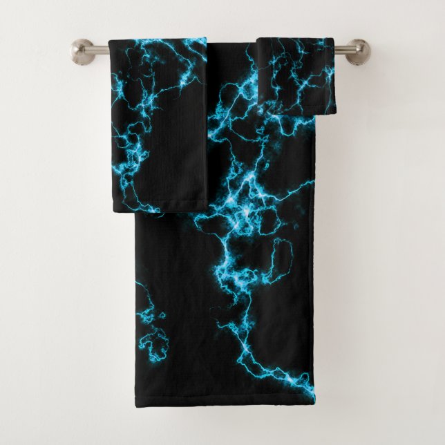 Elegant Marble 10 - Blue and Black Bath Towel Set (Insitu)