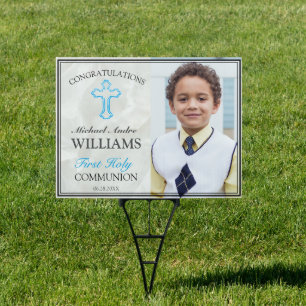 Elegant Marble 1st Holy Communion Congrats Yard Sign