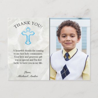 Elegant Marble 1st Holy Communion Thank You Postcard | Zazzle