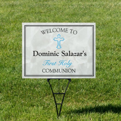 Elegant Marble 1st Holy Communion Welcome Yard Sign