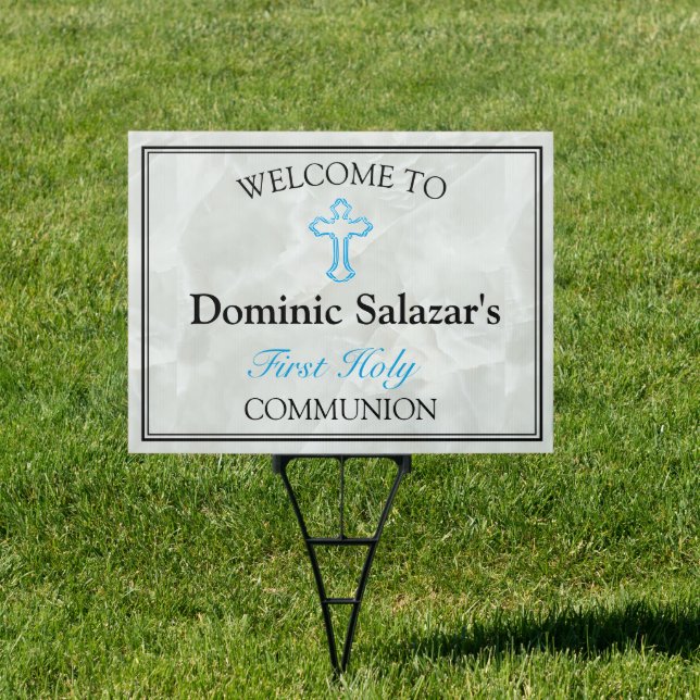 Elegant Marble 1st Holy Communion Welcome Yard Sign (Insitu)