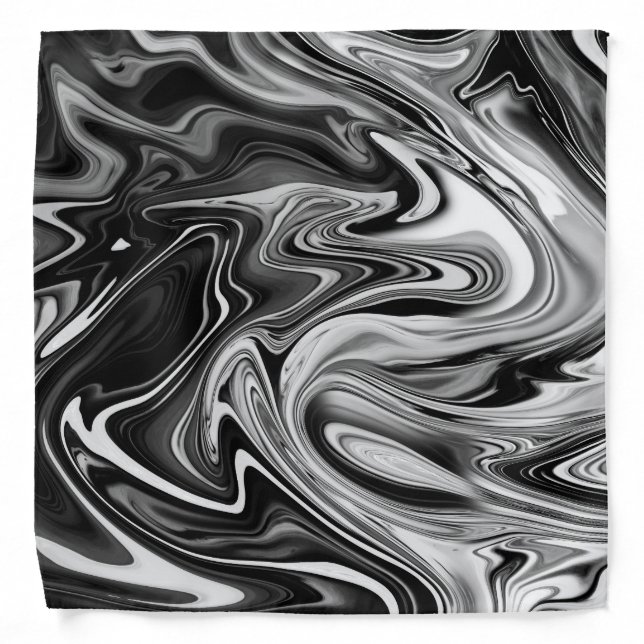 Elegant Marble 7 - Liquid Black and White Bandana (Front)