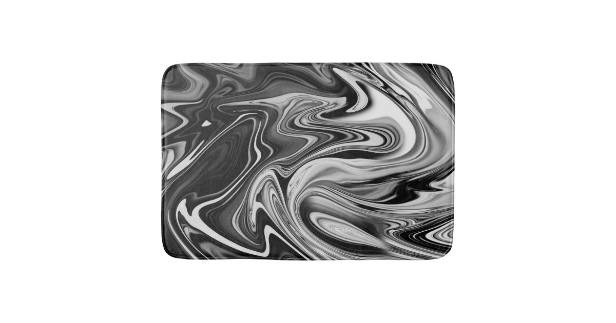Elegant Marble 7 Liquid Black and White Bath Mat Zazzle