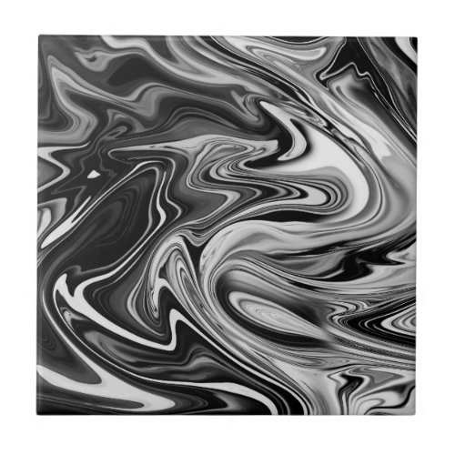 Elegant Marble 7 _ Liquid Black and White Ceramic Tile