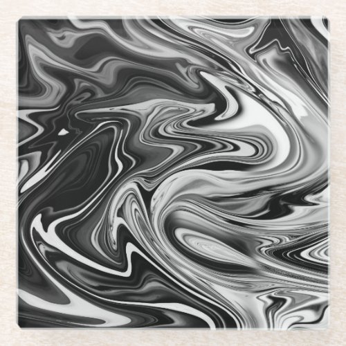 Elegant Marble 7 _ Liquid Black and White Glass Coaster