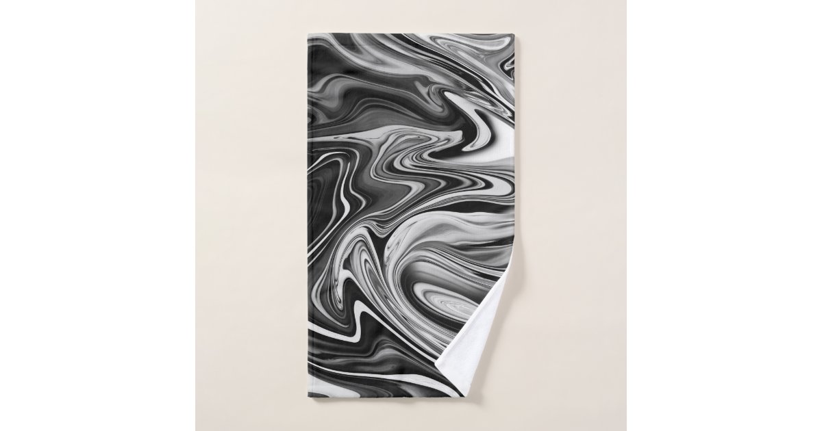 Elegant Marble 7 Liquid Black and White Hand Towel Zazzle