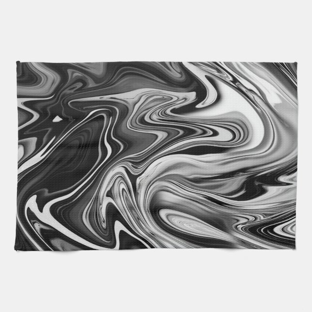 Elegant Marble 7 - Liquid Black and White Kitchen Towel (Horizontal)