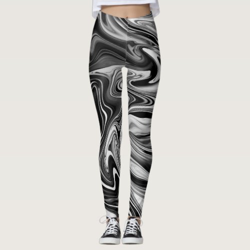 Elegant Marble 7 _ Liquid Black and White Leggings