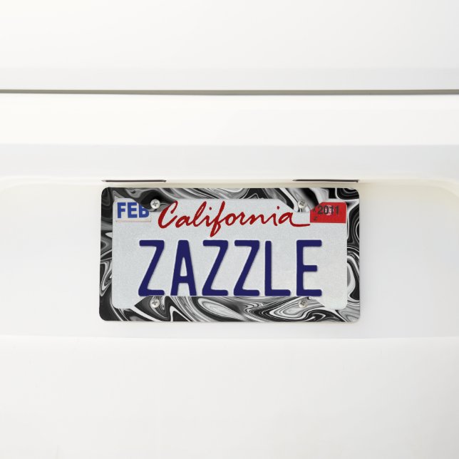 Elegant Marble 7 - Liquid Black and White License Plate Frame (On Car)