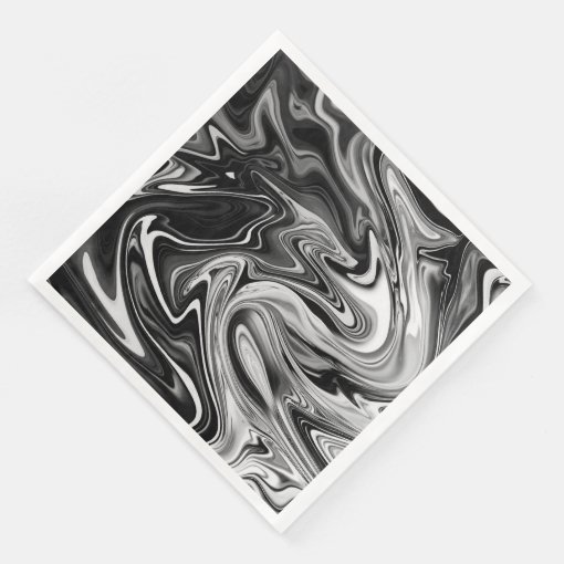 Elegant Marble 7 - Liquid Black and White Paper Dinner Napkins | Zazzle