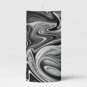 Elegant Marble 7 - Liquid Black and White Pillar Candle