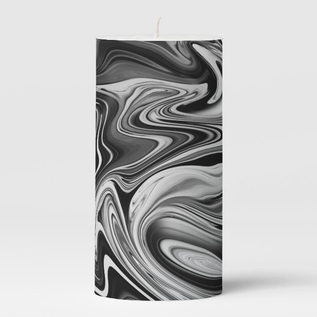 Elegant Marble 7 - Liquid Black and White Pillar Candle (Front)