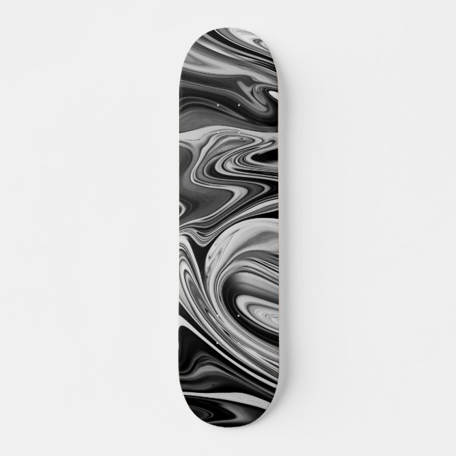 Elegant Marble 7 - Liquid Black and White Skateboard (Front)