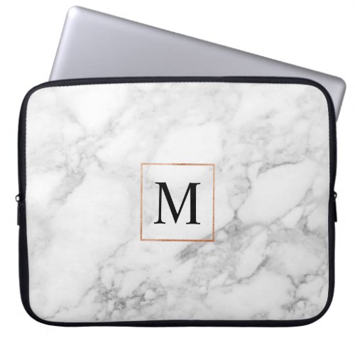 Elegant Marble and Faux Foil Border Laptop Sleeve