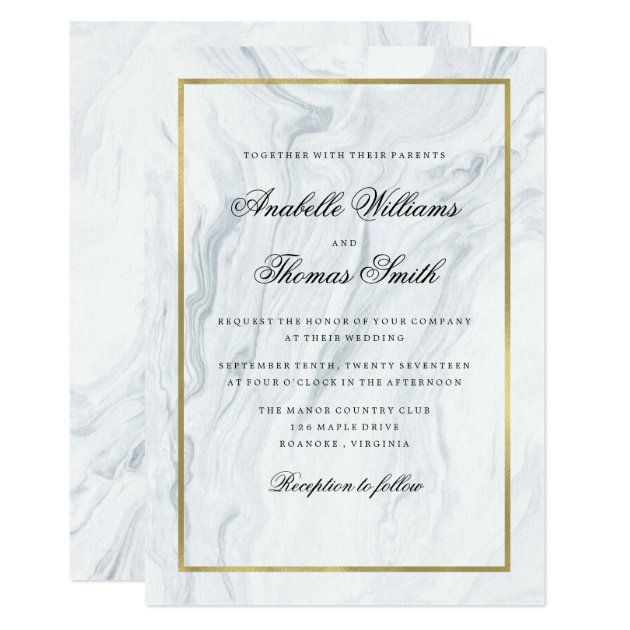 Elegant Marble And Gold Wedding Invitation