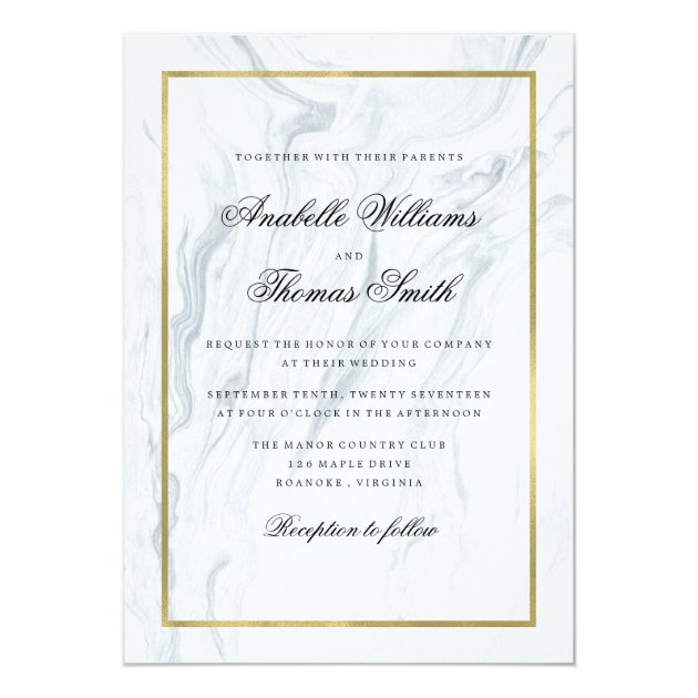 Elegant Marble And Gold Wedding Invitation
