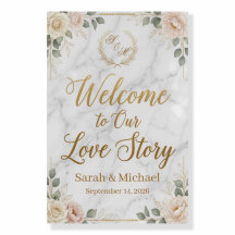 Elegant Marble and Gold Wedding Welcome Sign
