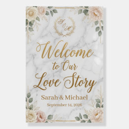Elegant Marble and Gold Wedding Welcome Sign