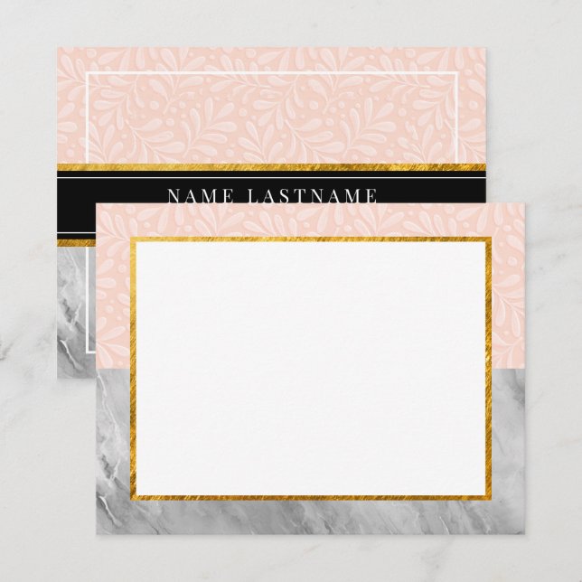 Elegant Marble and Pink Botanical Stationery Gift Note Card (Front/Back)