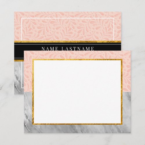 Elegant Marble and Pink Botanical Stationery Gift Note Card