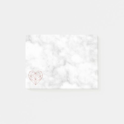 Elegant Marble and Rose Gold Foil Geometric Heart Post_it Notes