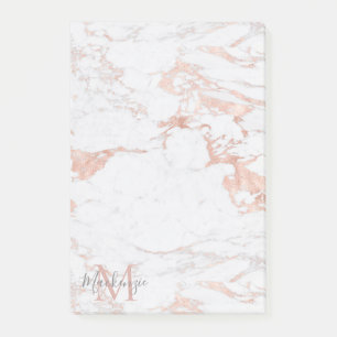Elegant Marble and Rose Gold Foil Monogram Post-it Notes