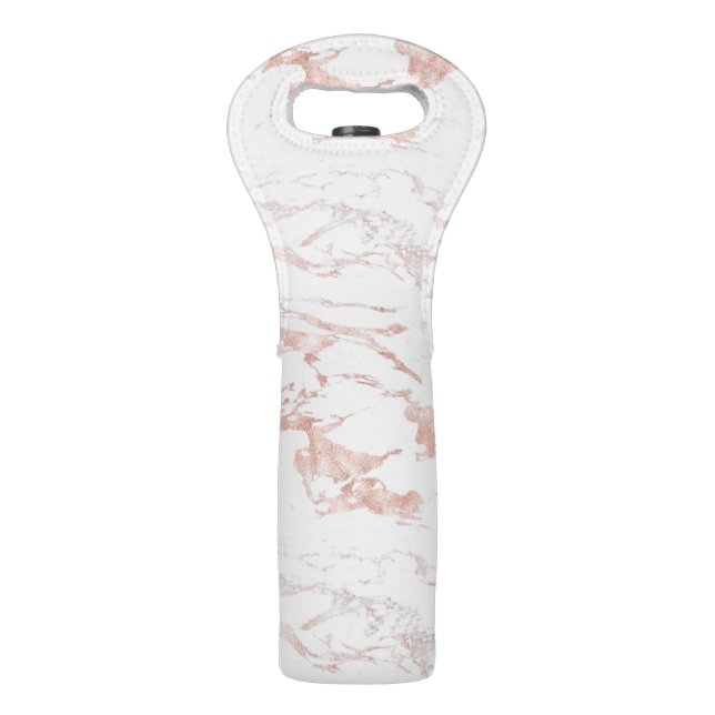 Elegant Marble and Rose Gold Foil Wine Bag (Front)