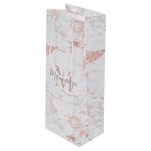 Elegant Marble and Rose Gold Foil Wine Gift Bag