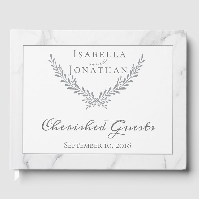 Elegant Marble and Wreath Wedding Guest Book (Front)