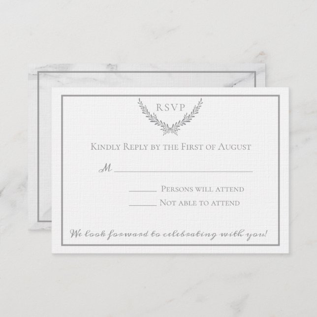 Elegant Marble and Wreath Wedding Response Invitation (Front/Back)