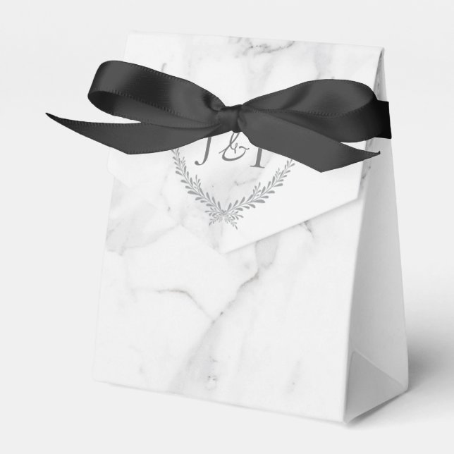 Elegant Marble and Wreath Wedding Treat Bag Favor Boxes (Front Side)