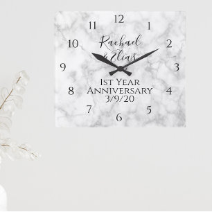Elegant Marble Anniversary Wedding Square Wall Clock