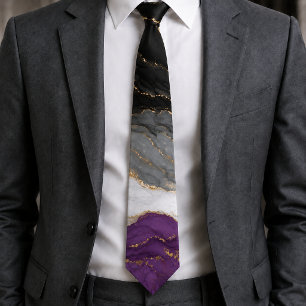 Elegant Marble Asexual Pride Colors Neck Tie